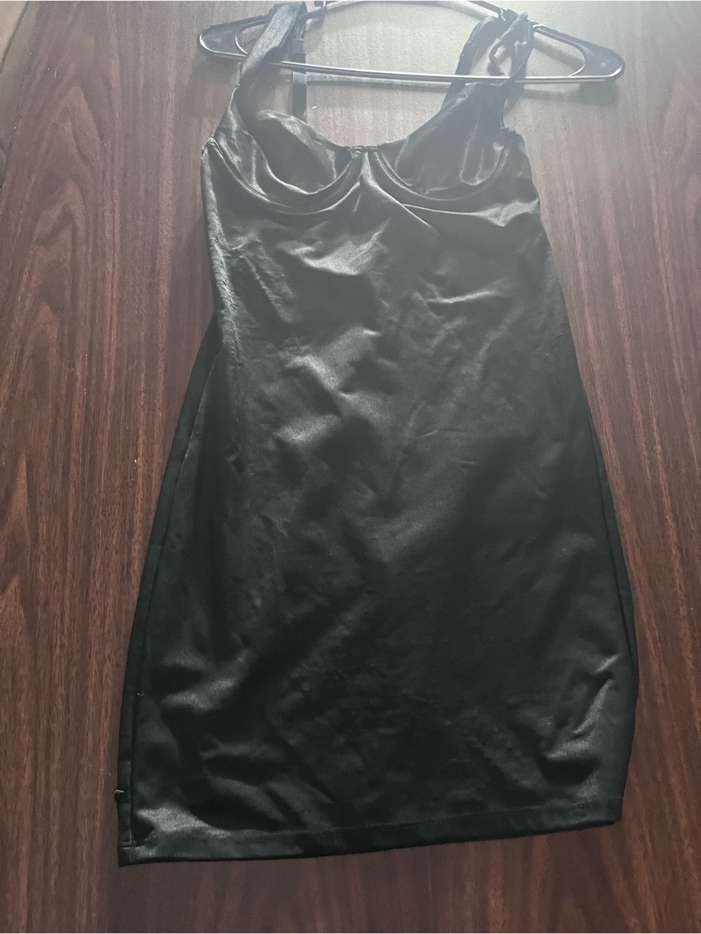 Nancy Ganz Black Satin Mini Slip Dress